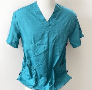 M&M Scrubs Men’s Teal Blue Top Shirt Size S Short Sleeve Pockets NWT